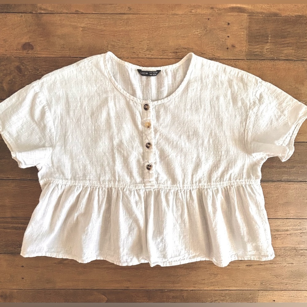 💖5 for $50💖OFFWHITE Cropped Peplum light weight top 100% cotton babydoll